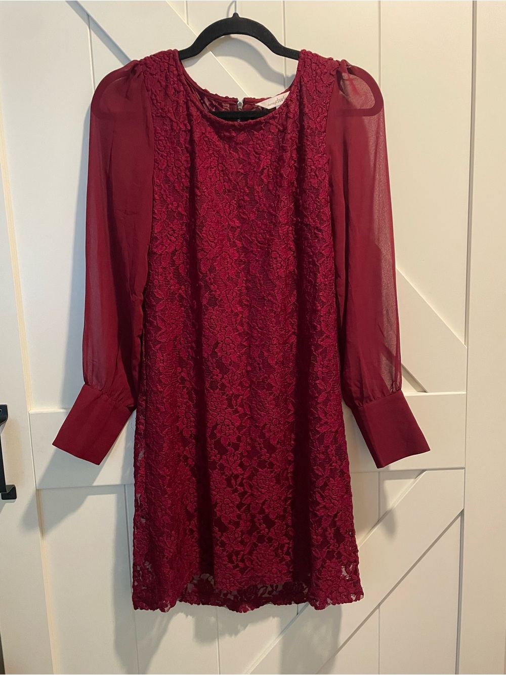 Charming Charlie Burgundy Lace Long-Sleeve Shift Dress